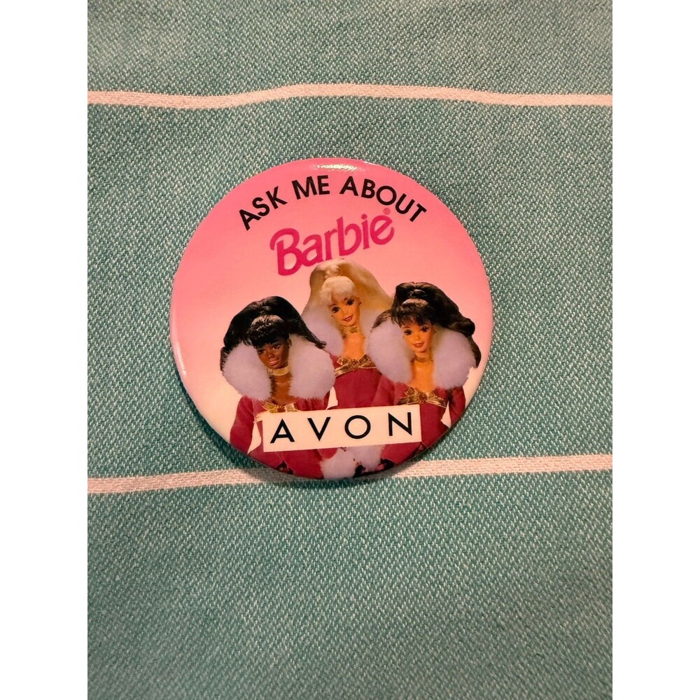 Avon Collectible Button Pin “Ask Me About Barbie” Pinback Button
